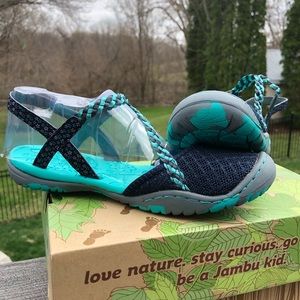 Navy and turquoise sandals